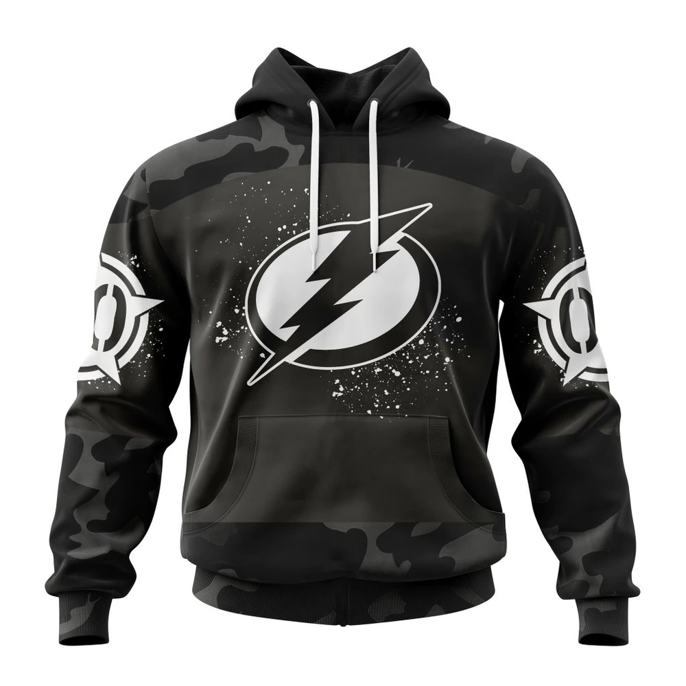 Tampa Bay Lightning Special Black Camo Design For Veterans Day All Over Print Hoodie Style 66383
