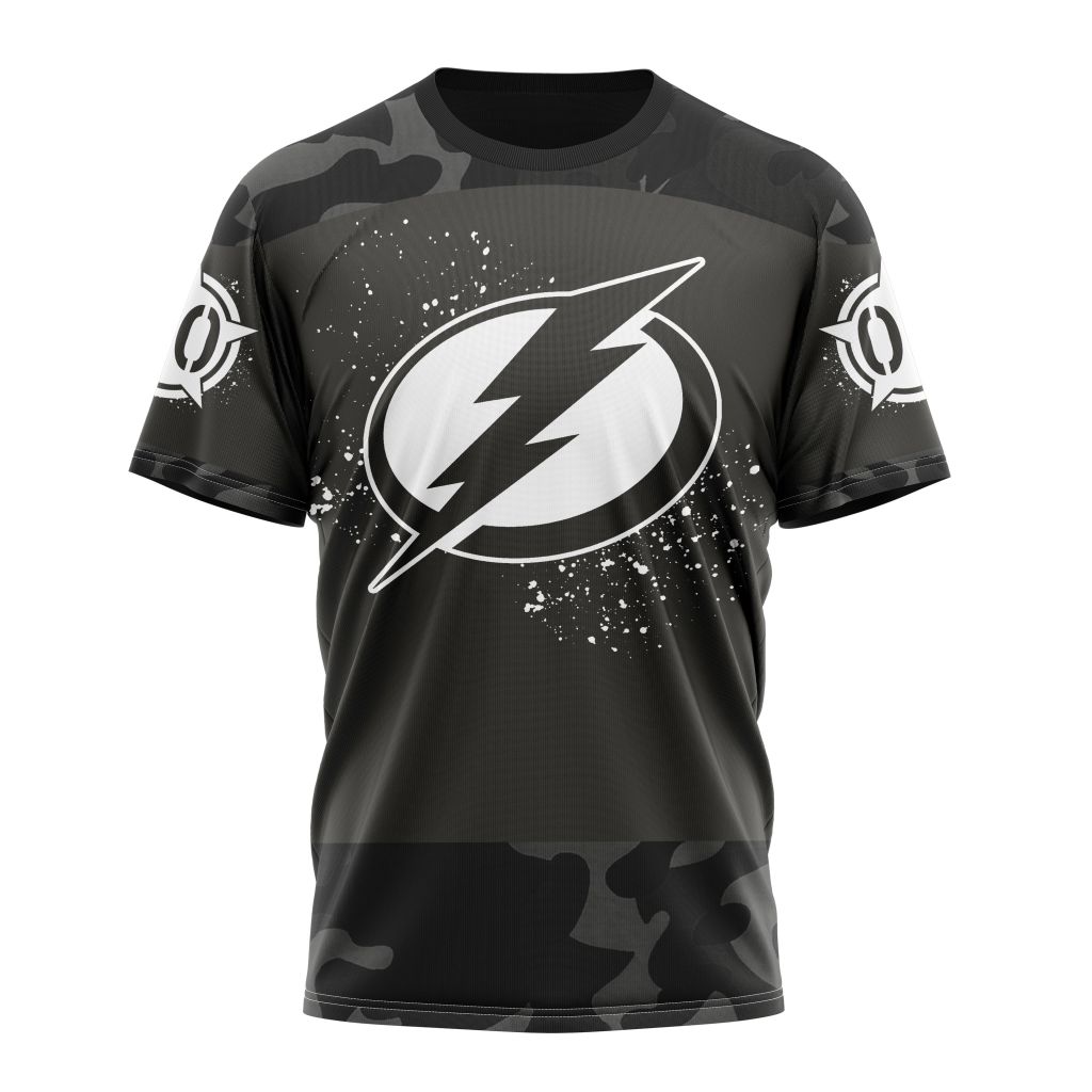 Tampa Bay Lightning Special Black Camo Design For Veterans Day Personalized Name And Number T-Shirt Oregontrailrvpk Shirt