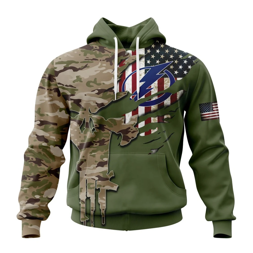 Tampa Bay Lightning Special Camo Skull Design All Over Print Hoodie Style 23782