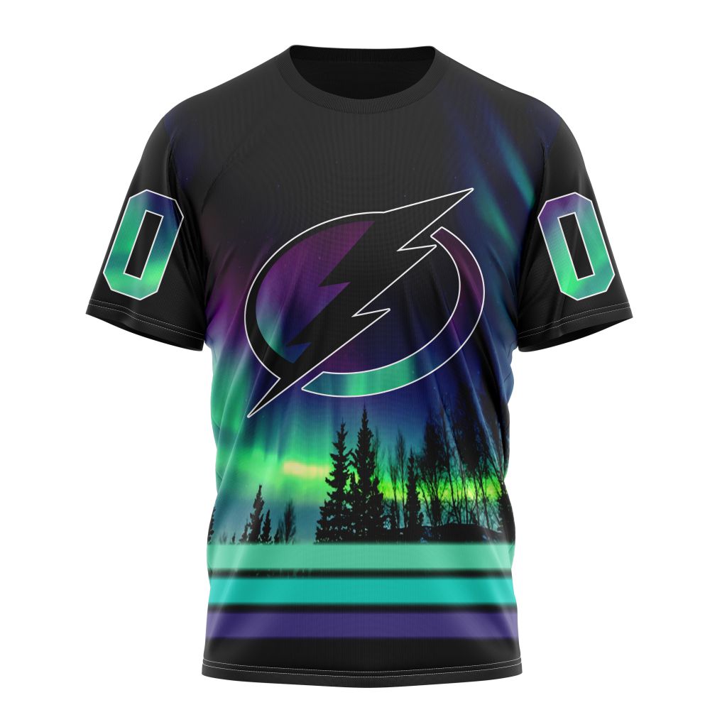 Tampa Bay Lightning Special Design With Northern Lights Personalized Name And Number T-Shirt Oregontrailrvpk Shirt