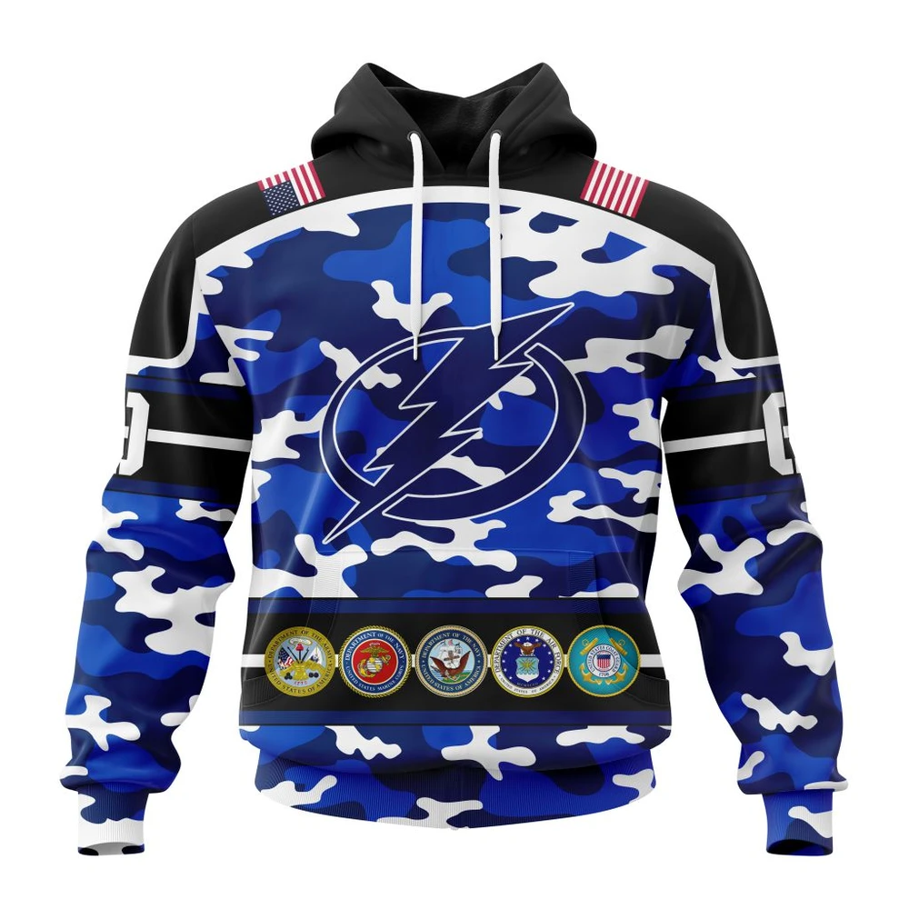 Tampa Bay Lightning Specialized Design Wih Camo Team Color And Military Force Logo All Over Print Hoodie Style 50062