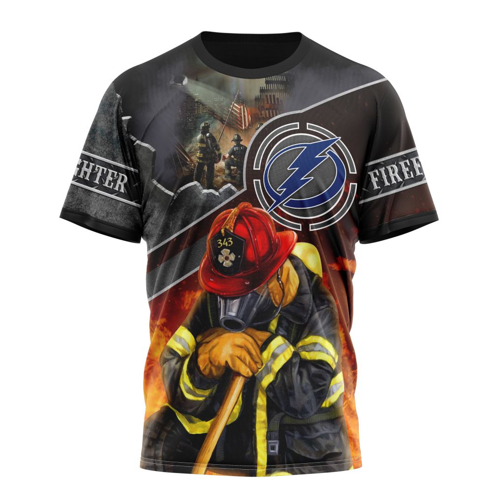 Tampa Bay Lightning Specialized Kits To Honor FireFighter In Patriot Day We Will Never Forget Personalized Name And Number T-Shirt Oregontrailrvpk Shirt