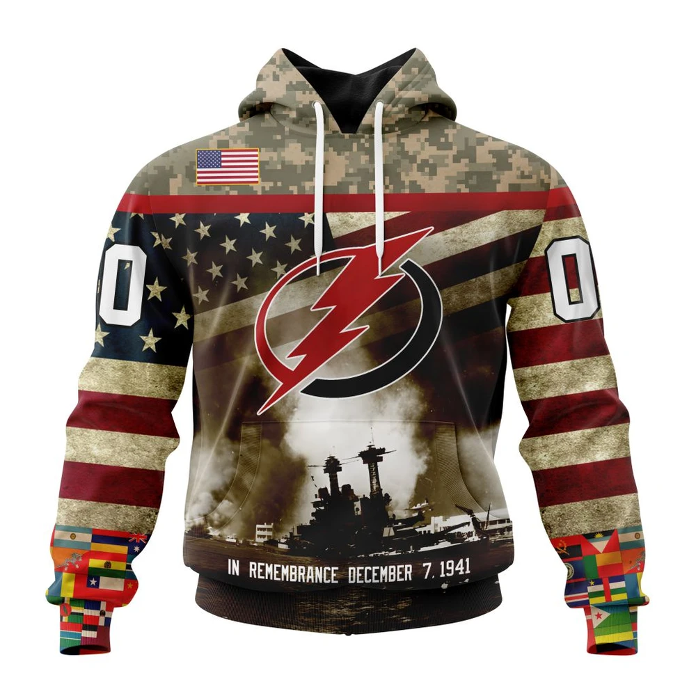 Tampa Bay Lightning Specialized Unisex Kits Remember Pearl Harbor All Over Print Hoodie Style 37893