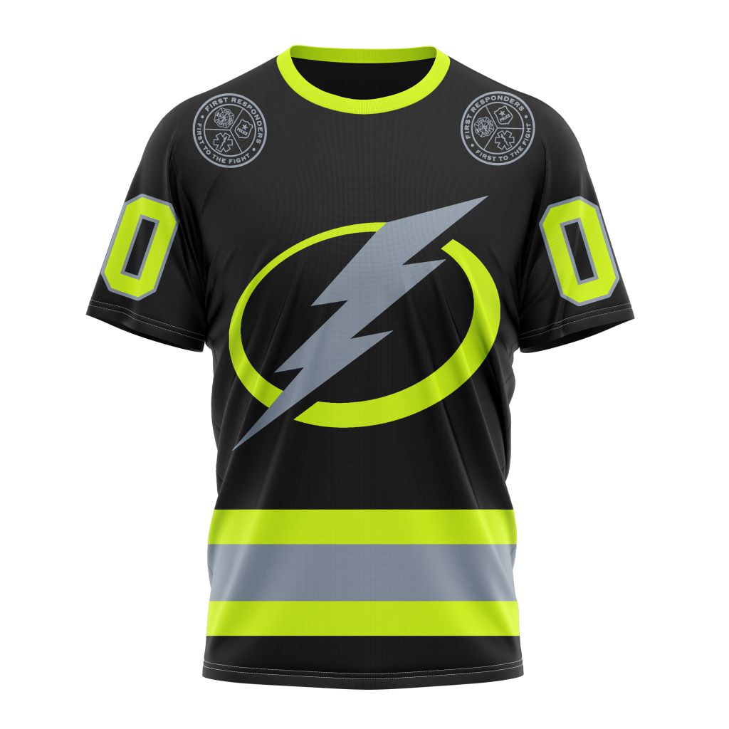 Tampa Bay Lightning Specialized Unisex Kits With FireFighter Uniforms Color Personalized Name And Number T-Shirt Oregontrailrvpk Shirt