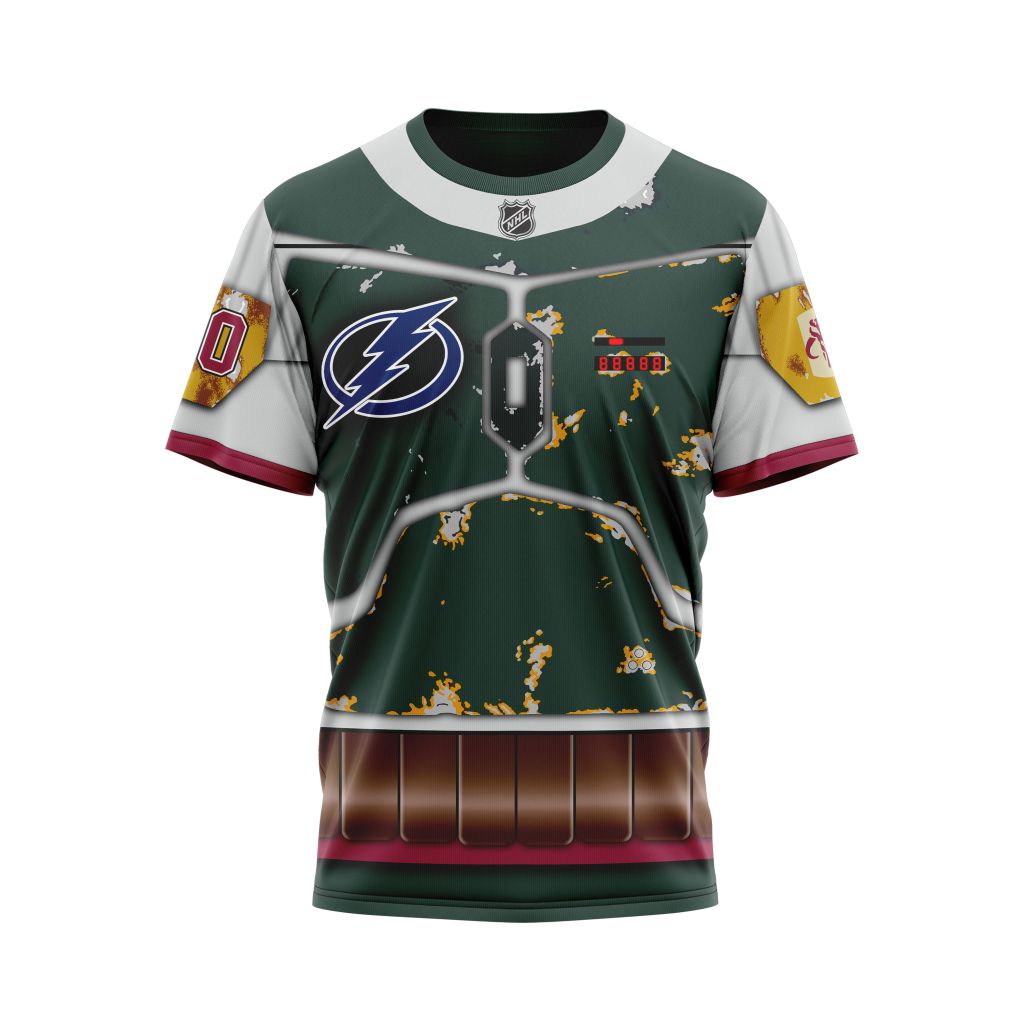 Tampa Bay Lightning X Boba Fett's Armor Specialized Design For Star Wars Fourth Of July Personalized Name And Number T-Shirt Oregontrailrvpk Shirt