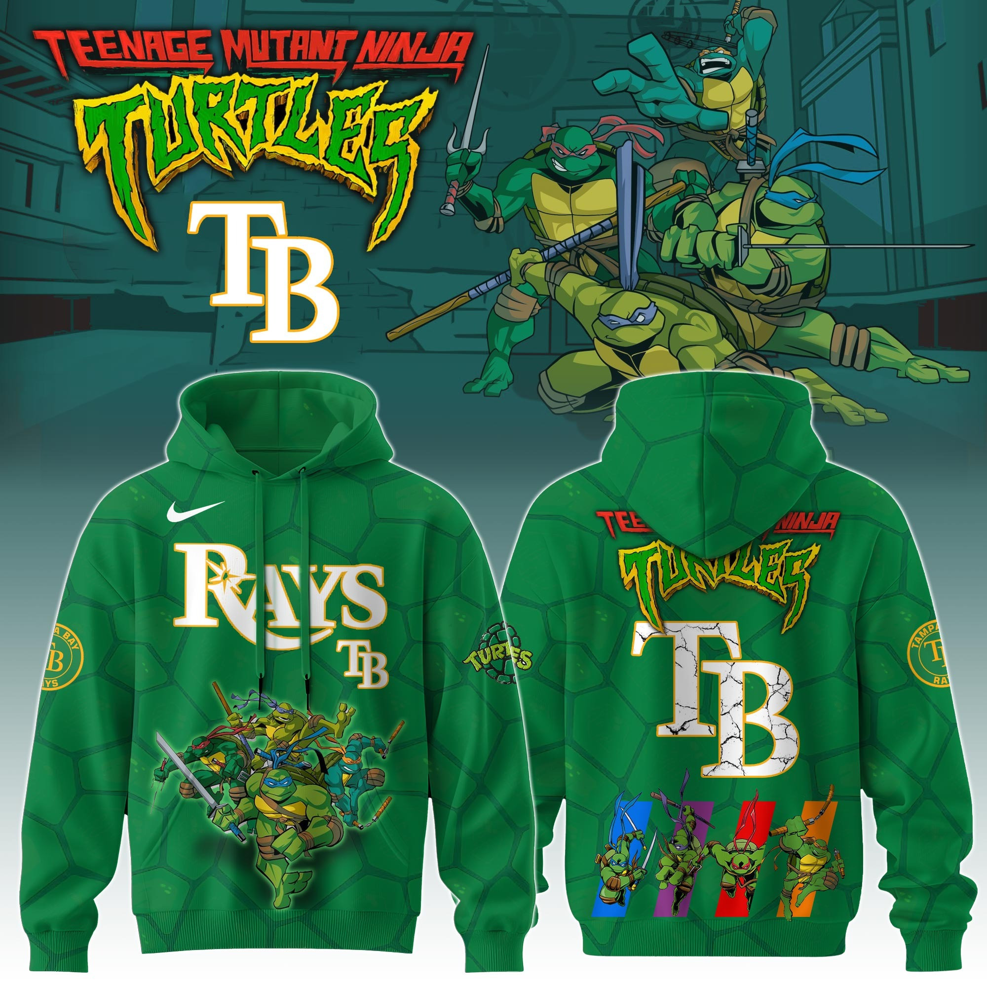 Tampa Bay Rays MLB X Ninja Turtles Hoodie Fan Merch