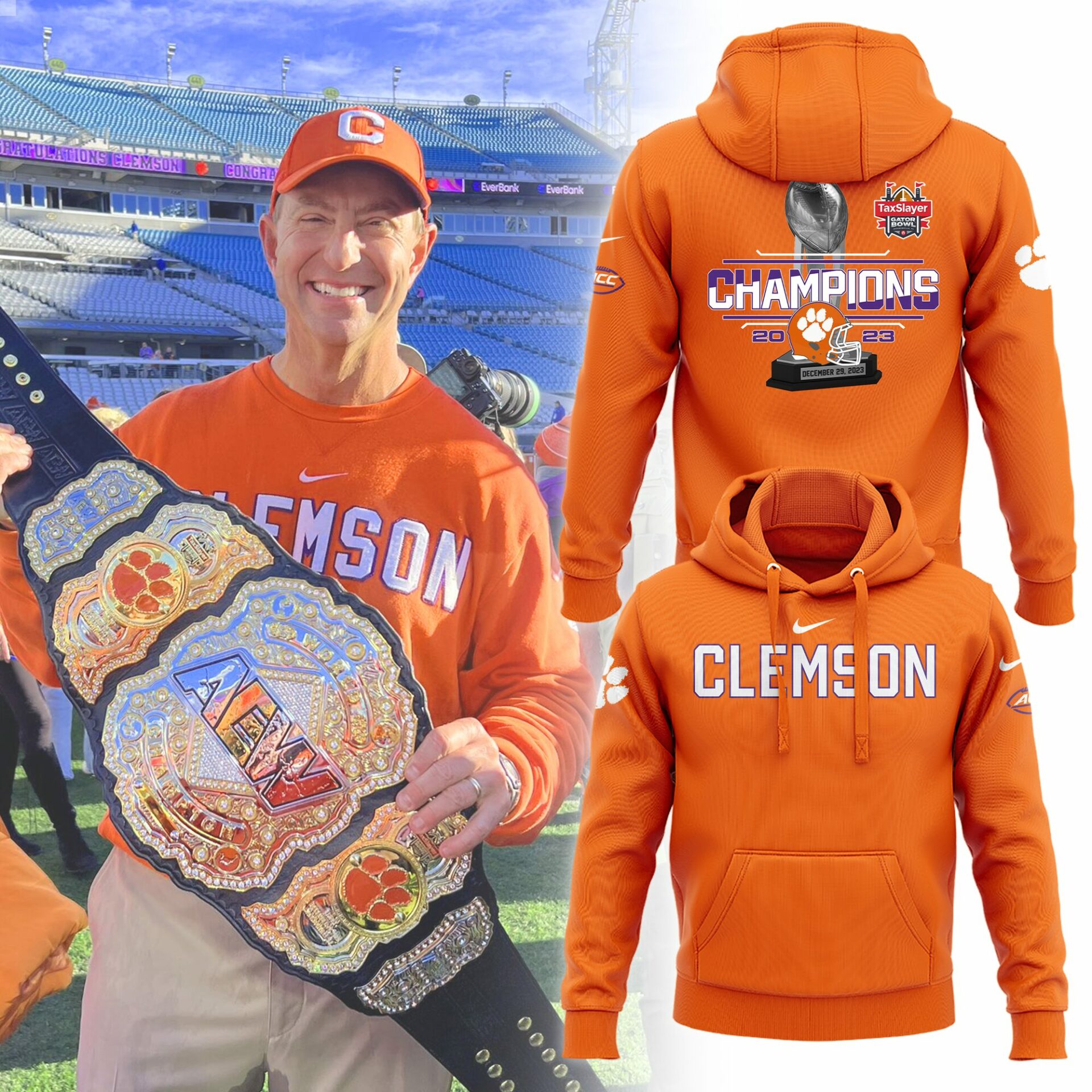 TaxSlayer Gator Bowl Champions Clemson Tigers Football Hoodie Best Gifts For Football Coaches