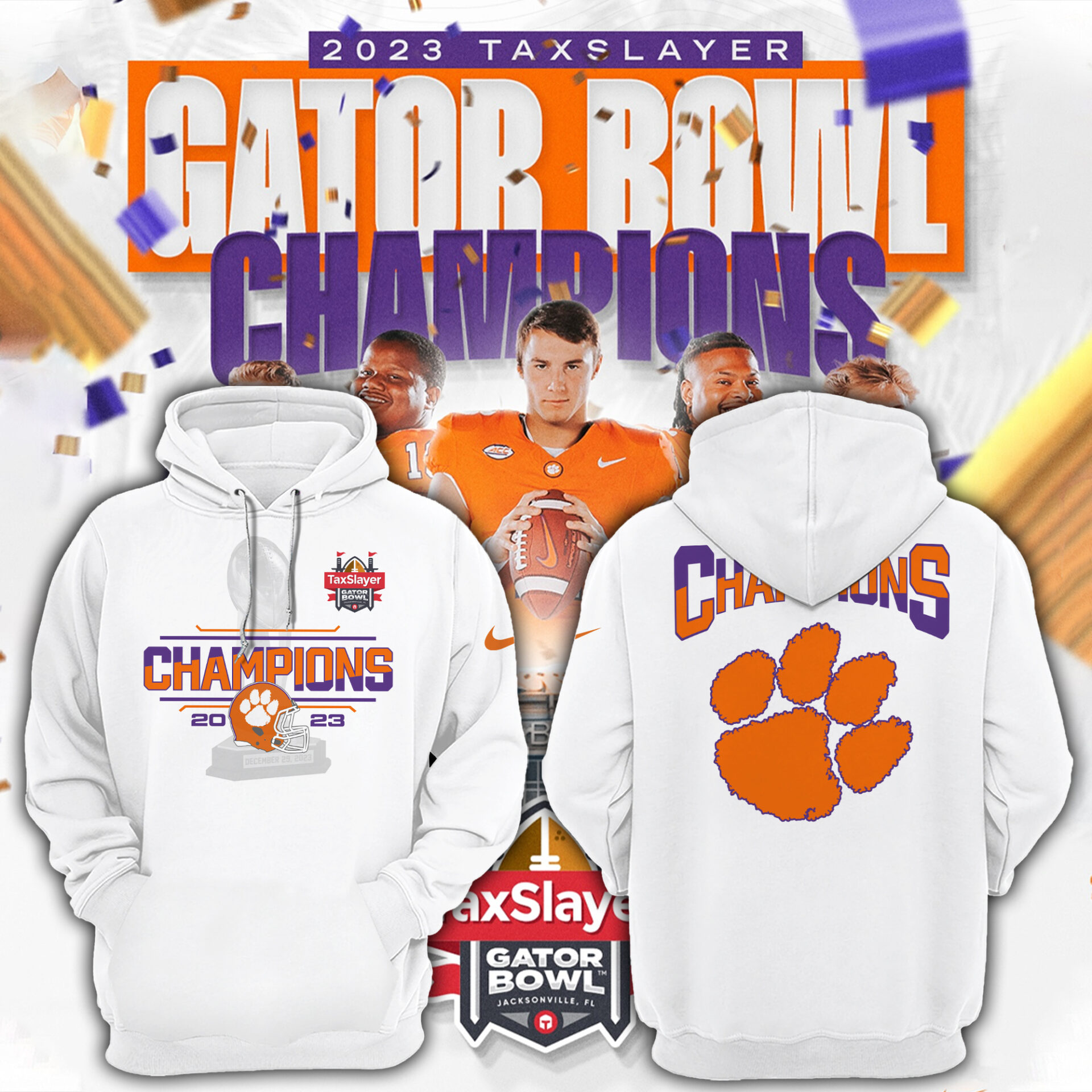 TaxSlayer Gator Bowl Champions Hoodie Small Gifts For Football Players