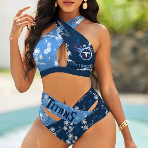 Tennessee Titans Womens 2Pcs Bikini Swimsuit Criss Cross Cutout Bathing Suit St8609