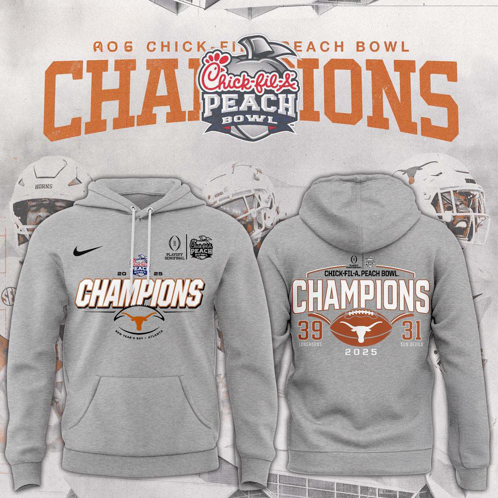 Texas Longhorns Football Playoff 2025 Peach Bowl Champions 39-31 Score Hoodie Football