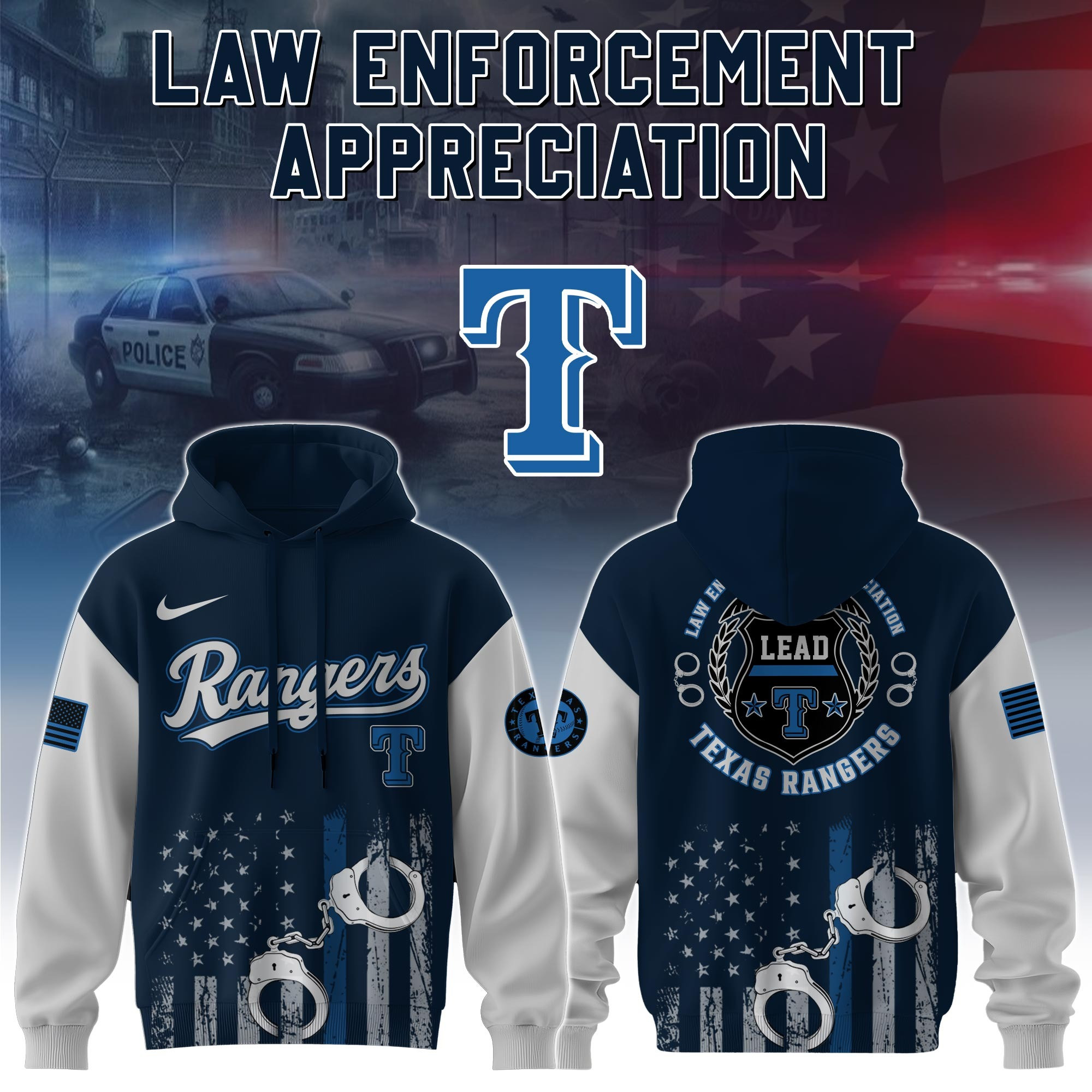 Texas Rangers MLB x Law Enforcement Appreciation Day Hoodie Baseball Player Gift Ideas