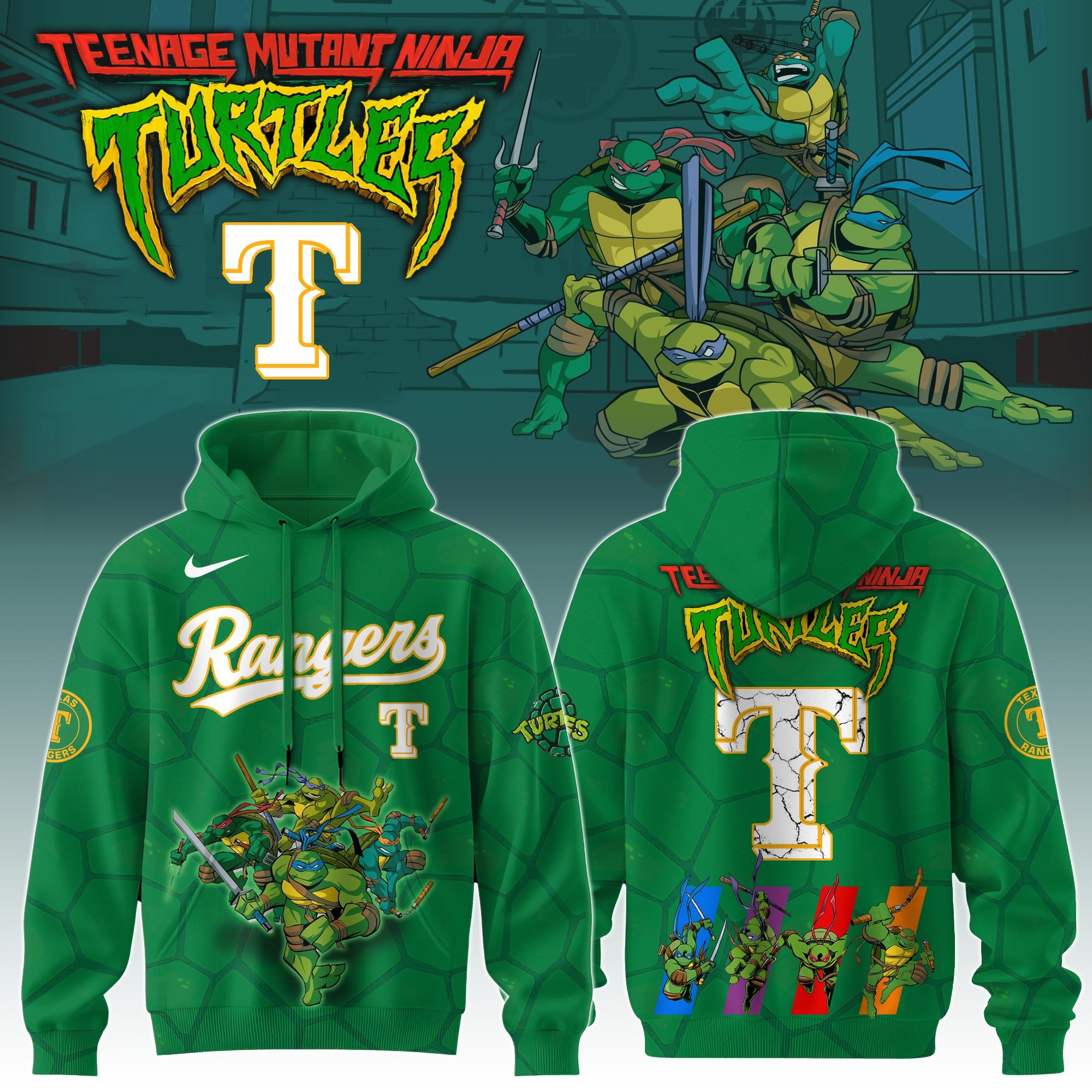 Texas Rangers MLB X Ninja Turtles Hoodie Fan Merch