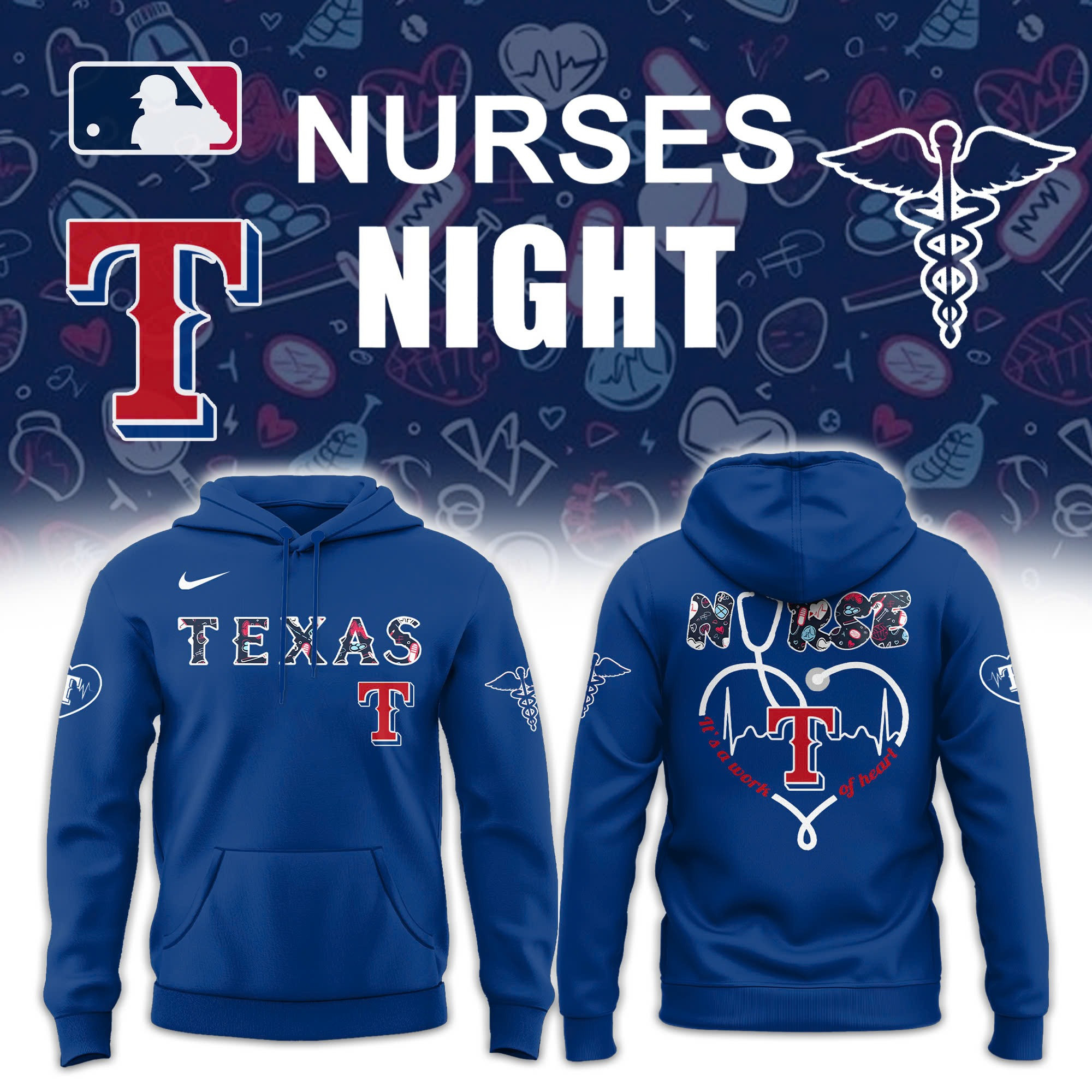Texas Rangers NURSES Baseball Hoodie Cool