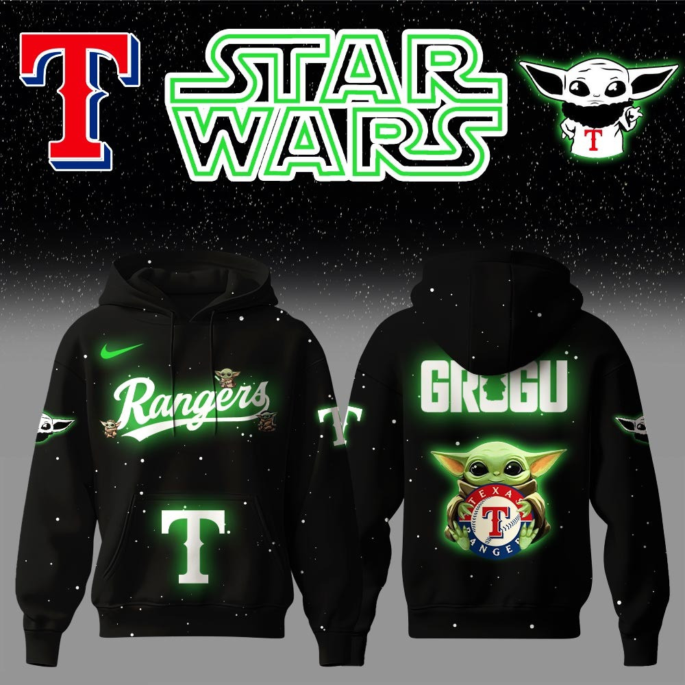Texas Rangers x Stars Wars Baby Yoda Game Night Hoodie Presents For Hockey Lovers