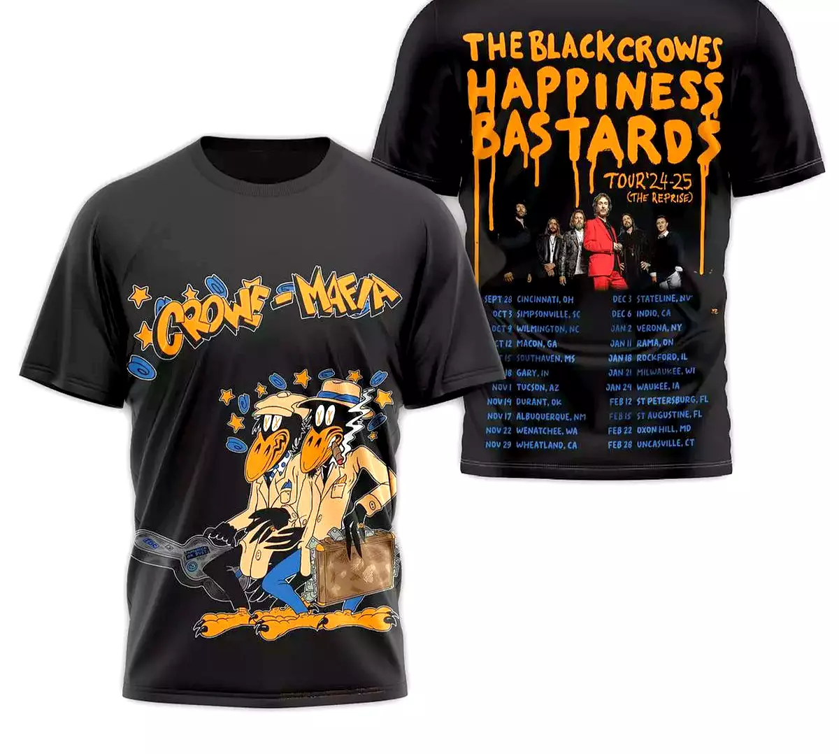 The Black Crowes Happiness Bastards Crow-Mafia 3D T-Shirt Oregontrailrvpk Shirt