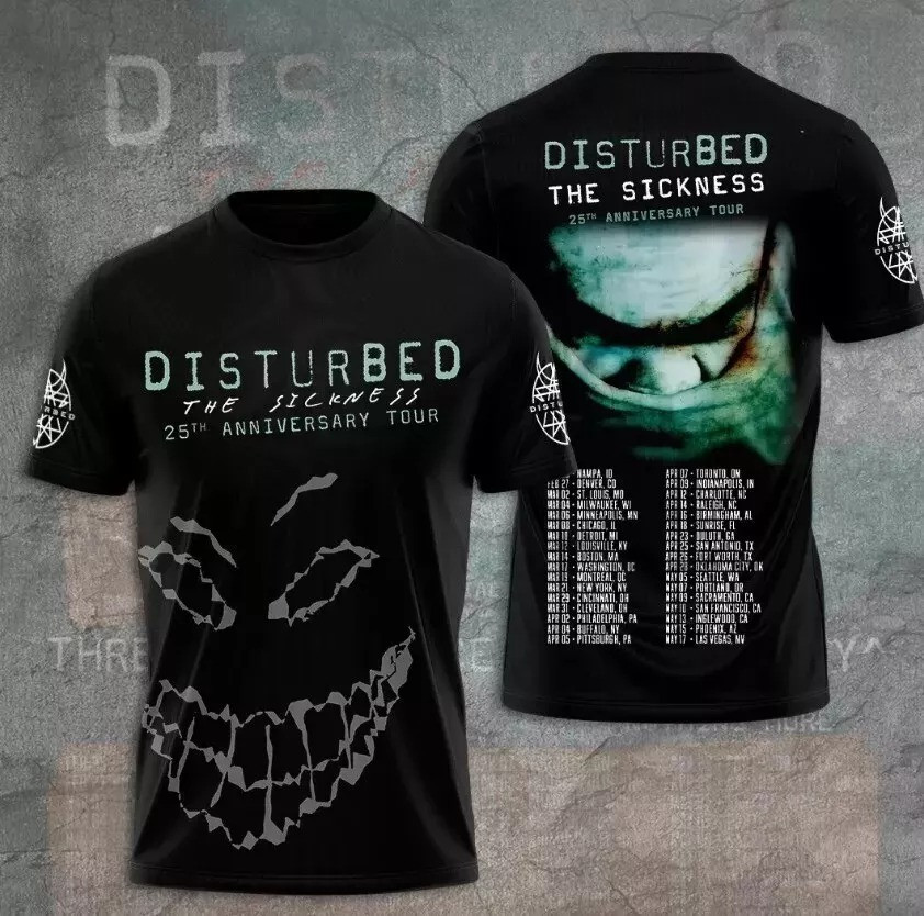 The Sickness 2025 Concert Disturbed The Sickness 25th Anniversary Tour Black shirt Oregontrailrvpk Shirt