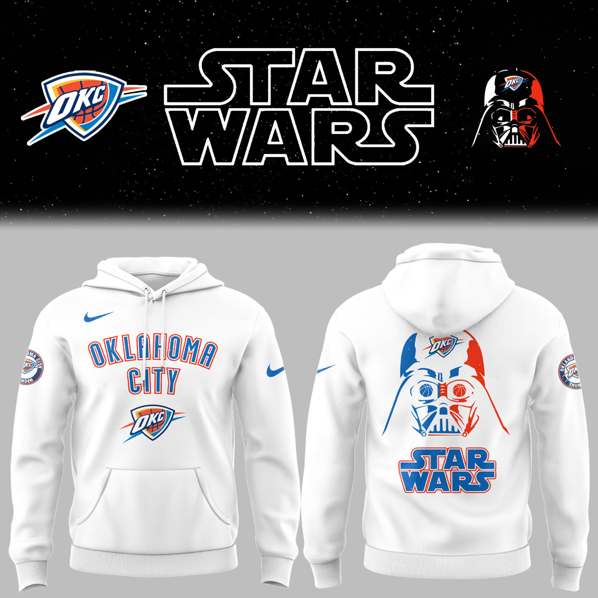 Thunder Basketball Thunder x Star Wars White Hoodie Gift Ideas For Basketball Lovers