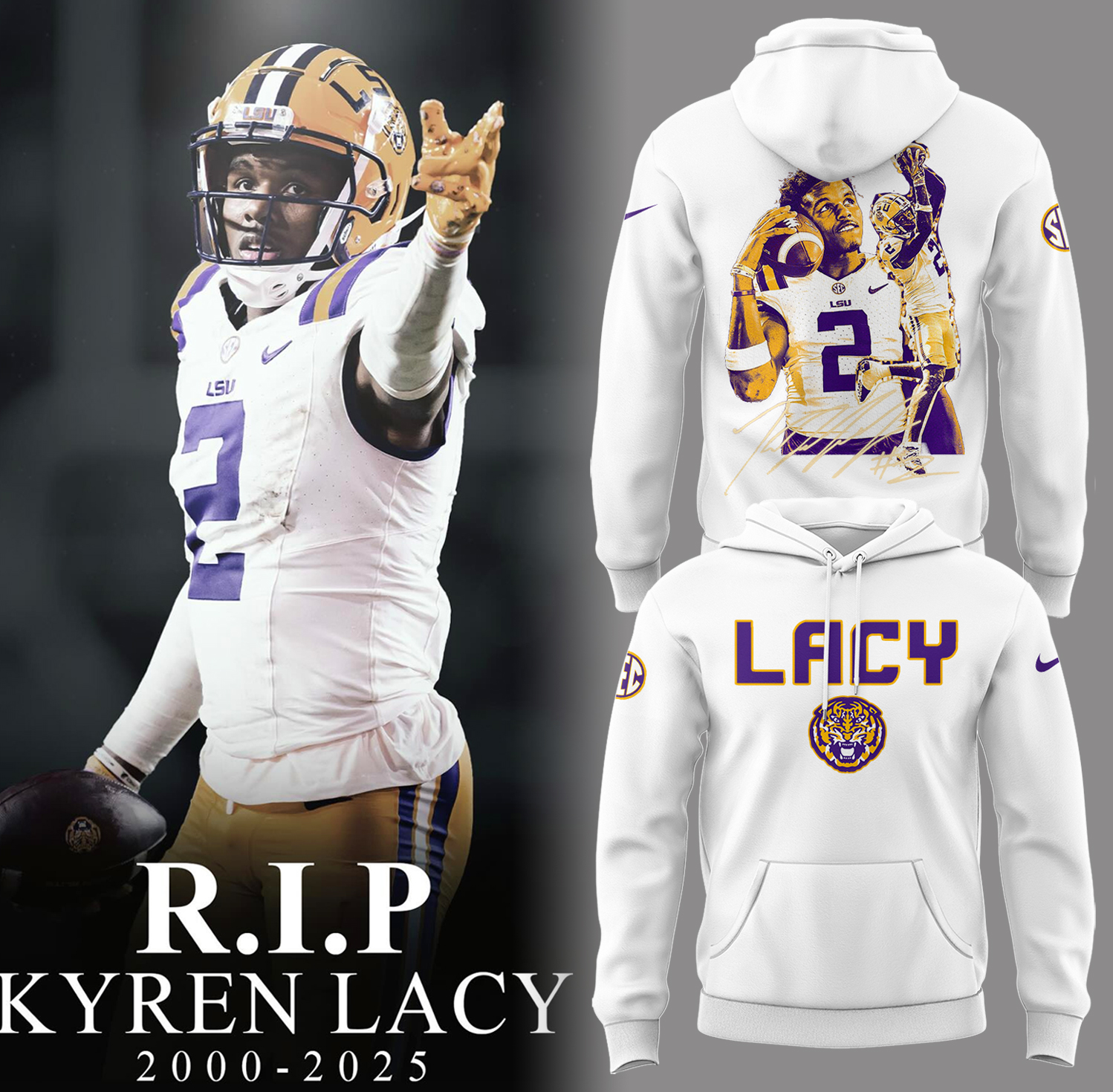 Tigers Football Rip Lacy White Hoodie Gifts For Football Player