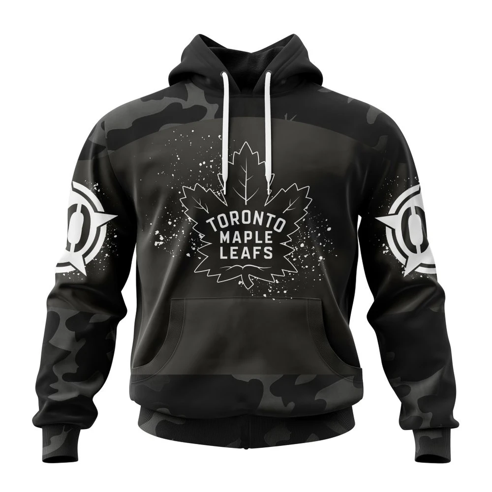 Toronto Maple Leafs Special Black Camo Design For Veterans Day All Over Print Hoodie Style 61619