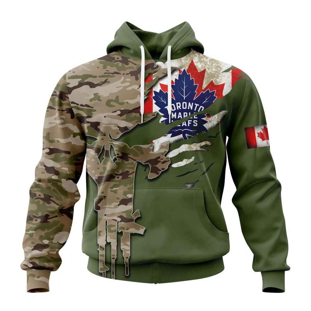 Toronto Maple Leafs Special Camo Skull Design All Over Print Hoodie Style 27767
