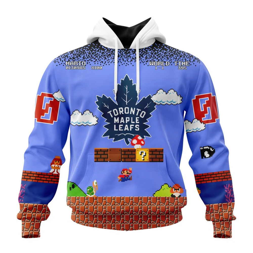 Toronto Maple Leafs Special Kits With Super Mario Game Design All Over Print Hoodie Style 68864