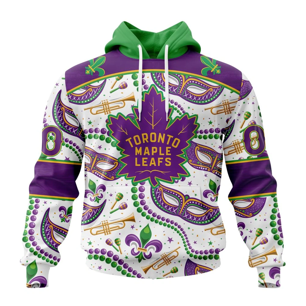 Toronto Maple Leafs Special Mardi Gras Design All Over Print Hoodie Style 72805