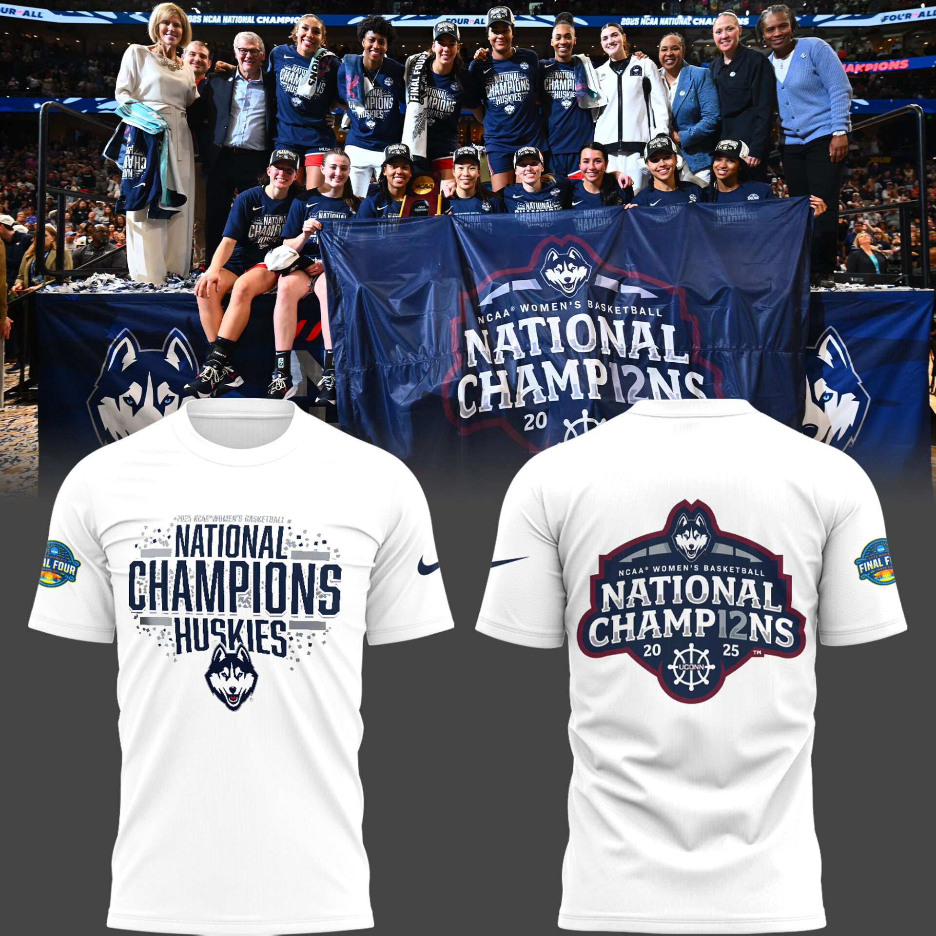 UConn WBB 2025 National Champions White T-Shirt Great Gifts For Basketball Players Oregontrailrvpk Shirt