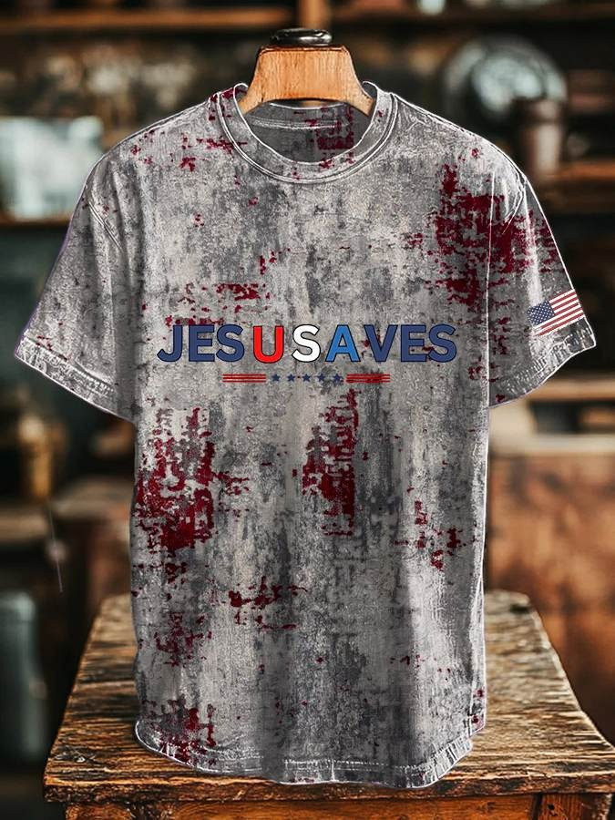 USA Jesus Saves American Flag Vintage T-Shirt Old Retro Patriotic Unique Faith Apparel Oregontrailrvpk Shirt