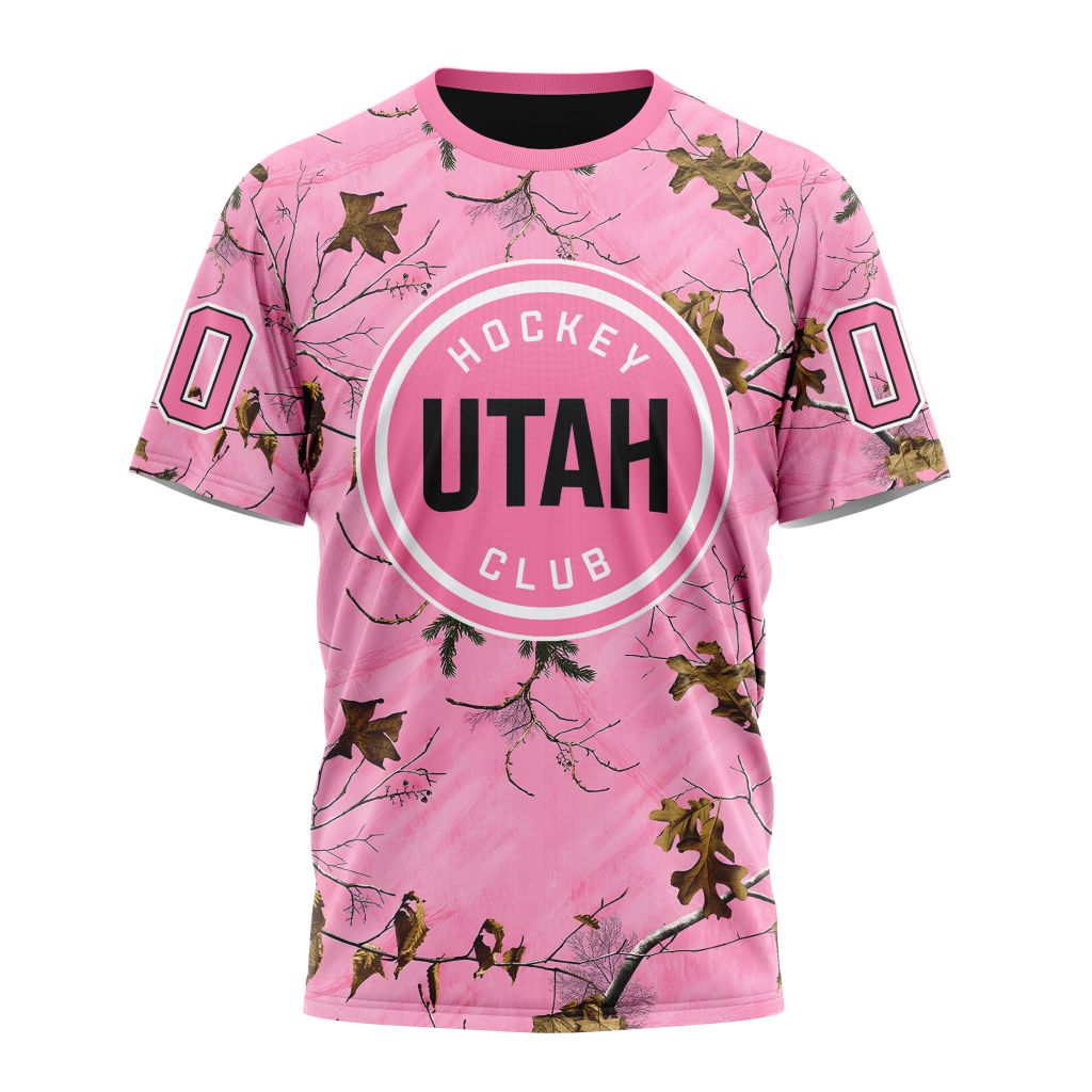 Utah Hockey Club Special Realtree Pink Camouflage Design 01 Personalized Name And Number T-Shirt Oregontrailrvpk Shirt