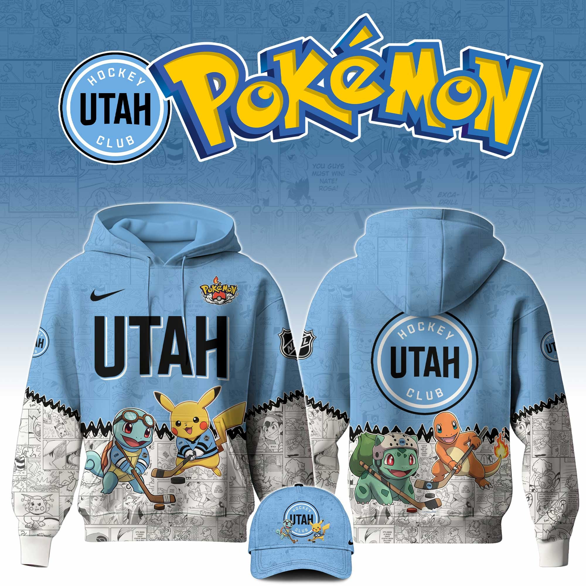 Utah Hockey Club X Pokemon Hoodie And Hat Fan Merchandise Best Gifts For Hockey Lovers