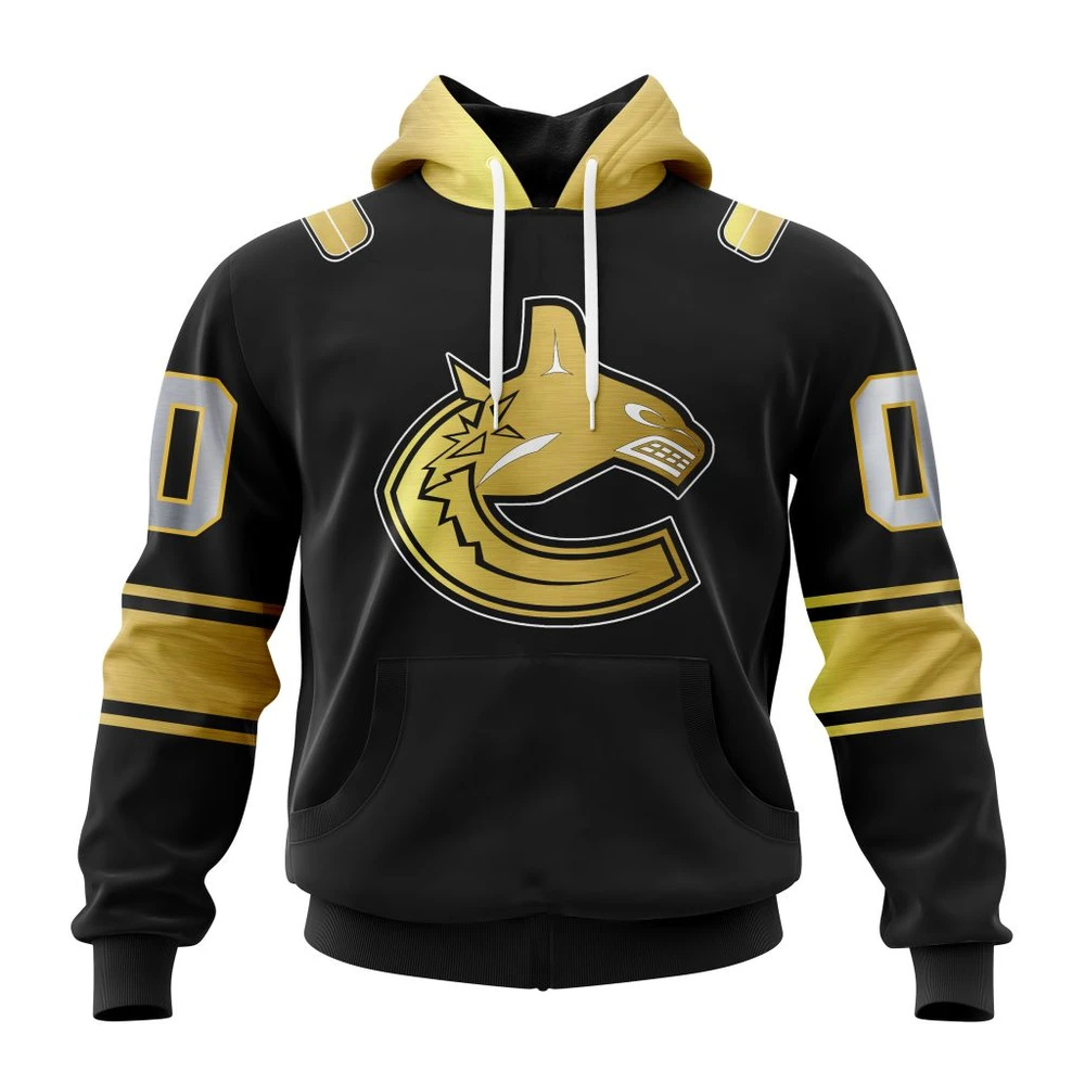 Vancouver Canucks Special Black And Gold Design All Over Print Hoodie Style 33919
