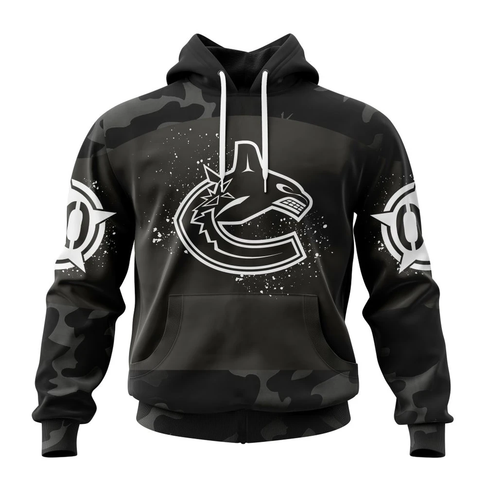 Vancouver Canucks Special Black Camo Design For Veterans Day All Over Print Hoodie Style 57864