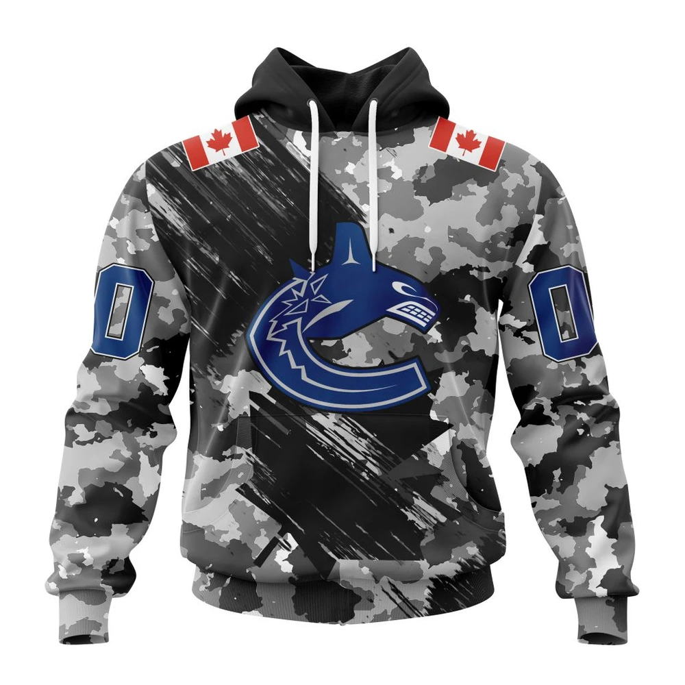 Vancouver Canucks Special Camo Armed Forces Design All Over Print Hoodie Style 77911