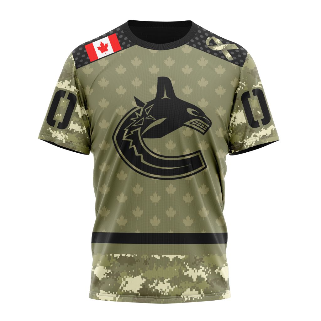 Vancouver Canucks Special Camo Military Appreciation Personalized Name And Number T-Shirt Oregontrailrvpk Shirt
