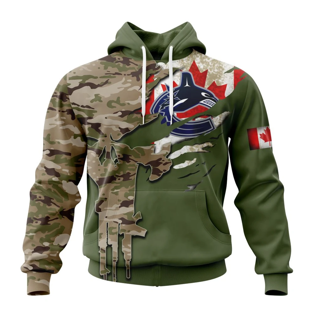 Vancouver Canucks Special Camo Skull Design All Over Print Hoodie Style 54198