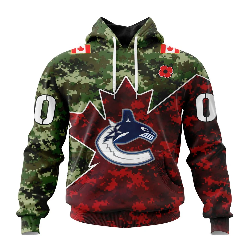 Vancouver Canucks Special Design For Remembrance Day All Over Print Hoodie Style 90102