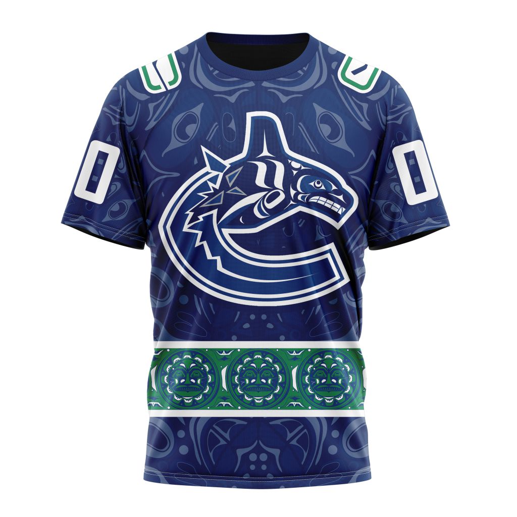 Vancouver Canucks Special Design With Canadian Aboriginal Art Personalized Name And Number T-Shirt Oregontrailrvpk Shirt