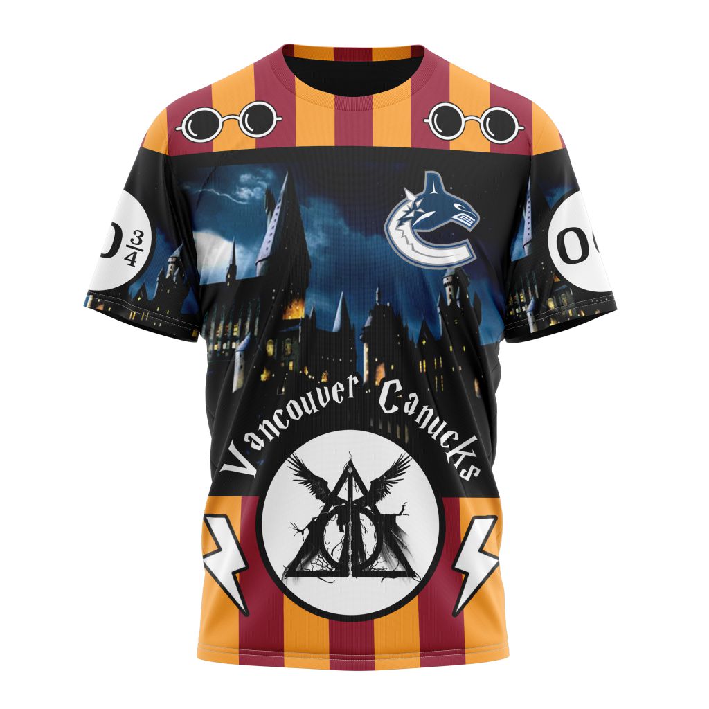 Vancouver Canucks Special Design With Harry Potter Theme Personalized Name And Number T-Shirt Oregontrailrvpk Shirt