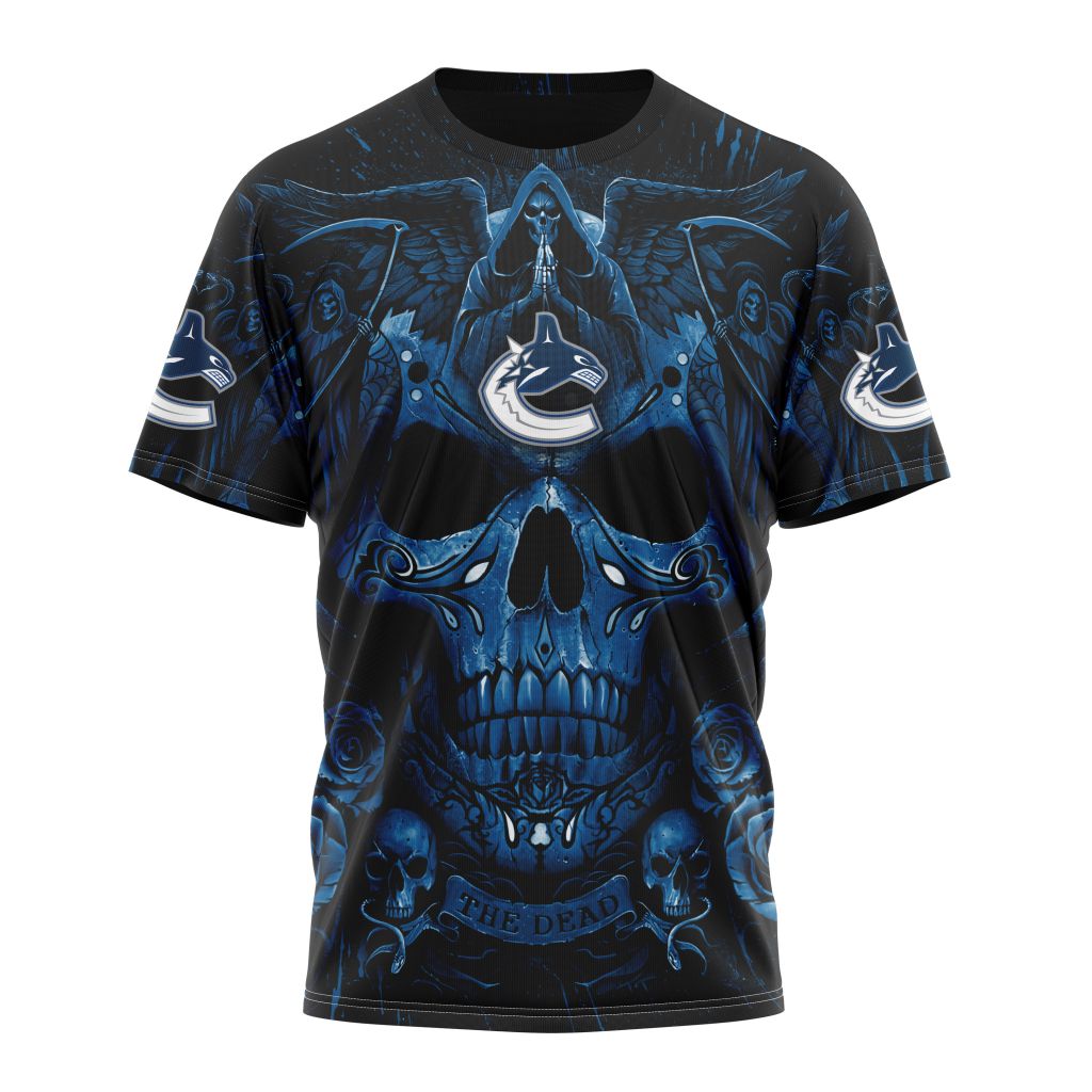 Vancouver Canucks Special Design With Skull Art Personalized Name And Number T-Shirt Oregontrailrvpk Shirt