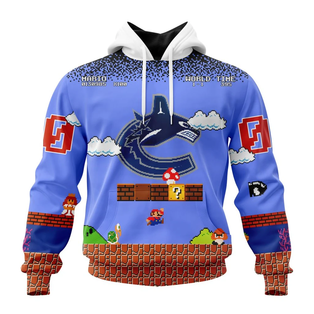 Vancouver Canucks Special Kits With Super Mario Game Design All Over Print Hoodie Style 12085