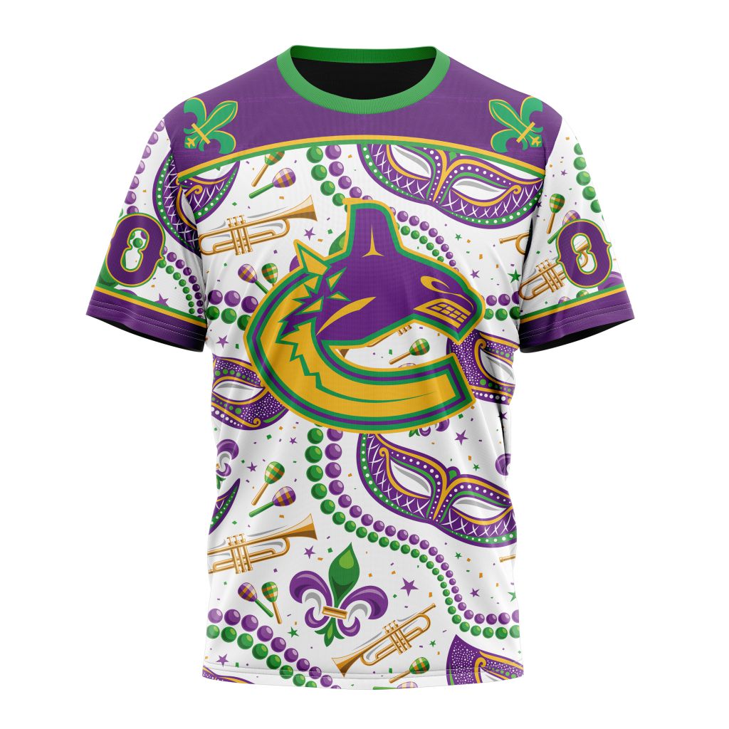 Vancouver Canucks Special Mardi Gras Design 01 Personalized Name And Number T-Shirt Oregontrailrvpk Shirt