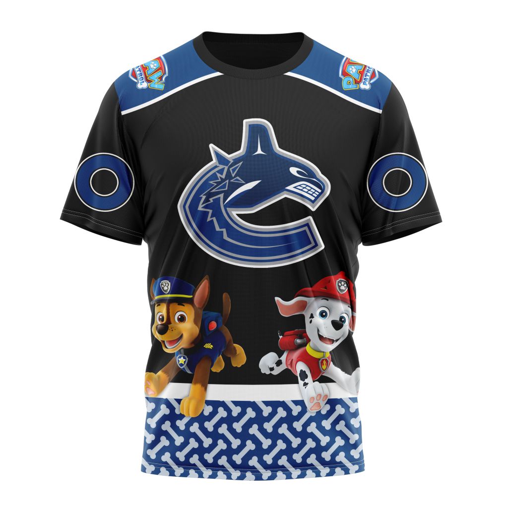 Vancouver Canucks Special Paw Patrol Design Personalized Name And Number T-Shirt Oregontrailrvpk Shirt
