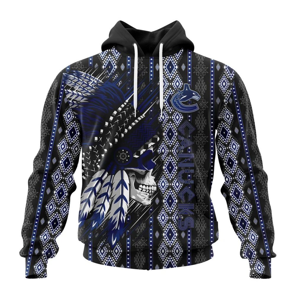 Vancouver Canucks Special Skull Native Design All Over Print Hoodie Style 84952