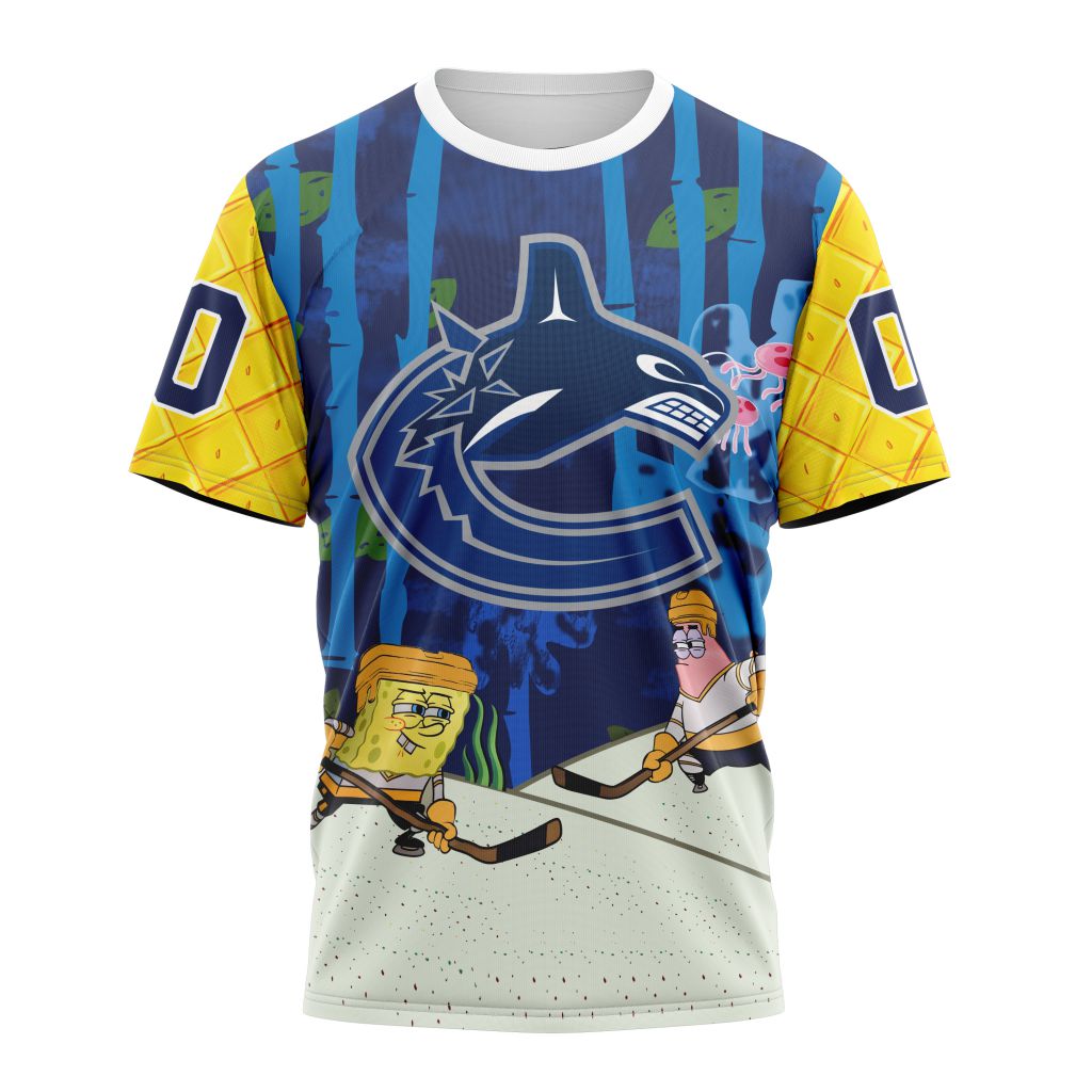 Vancouver Canucks Special SpongeBob SquarePants Design 01 Personalized Name And Number T-Shirt Oregontrailrvpk Shirt