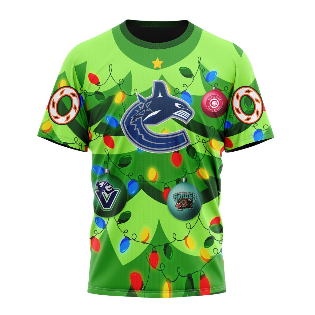 Vancouver Canucks Specialized Unisex Kits With Unisex Kits With Christmass Tree Color And City's Sport Teams Personalized Name And Number T-Shirt Oregontrailrvpk Shirt