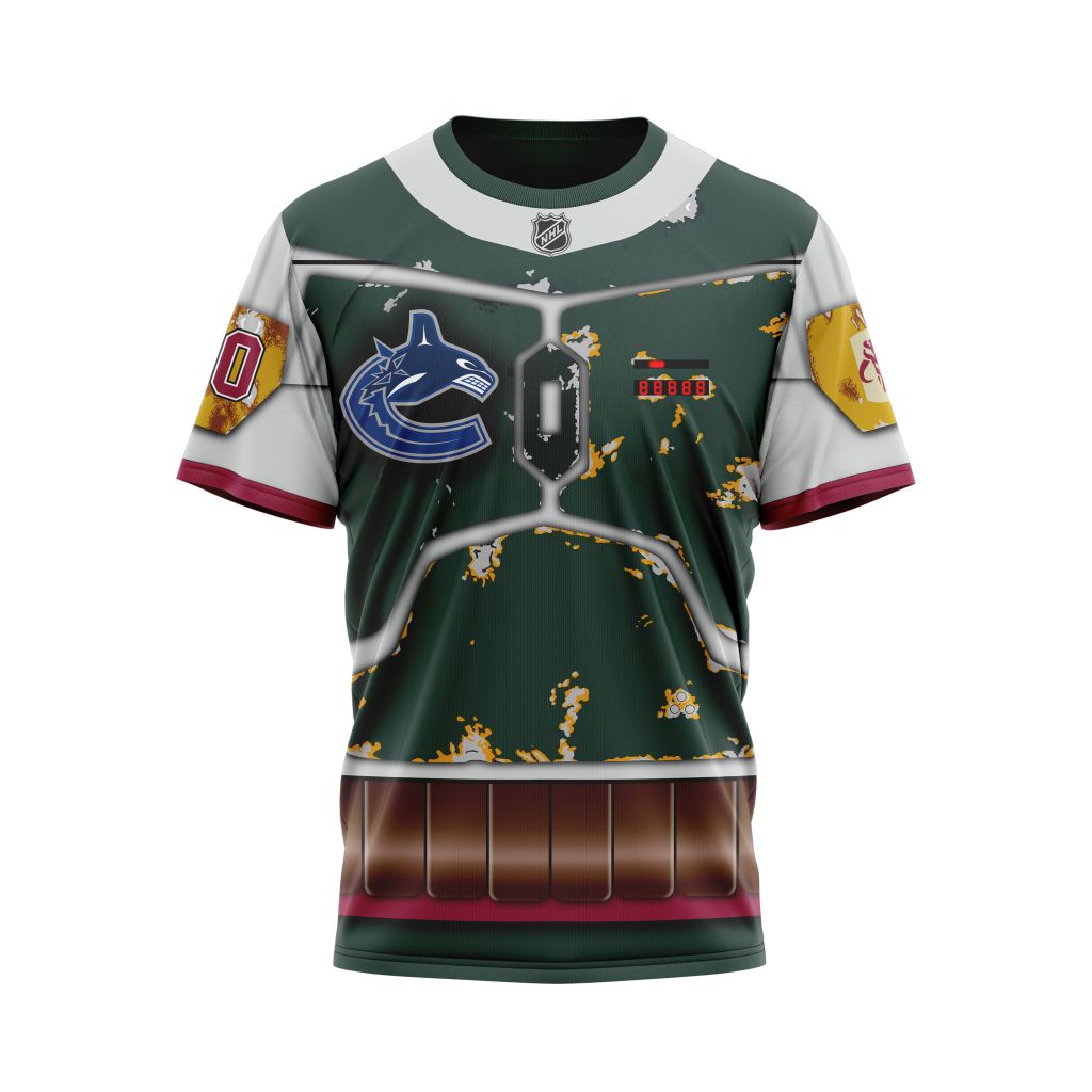 Vancouver Canucks X Boba Fett's Armor Specialized Design For Star Wars Fourth Of July Personalized Name And Number T-Shirt Oregontrailrvpk Shirt