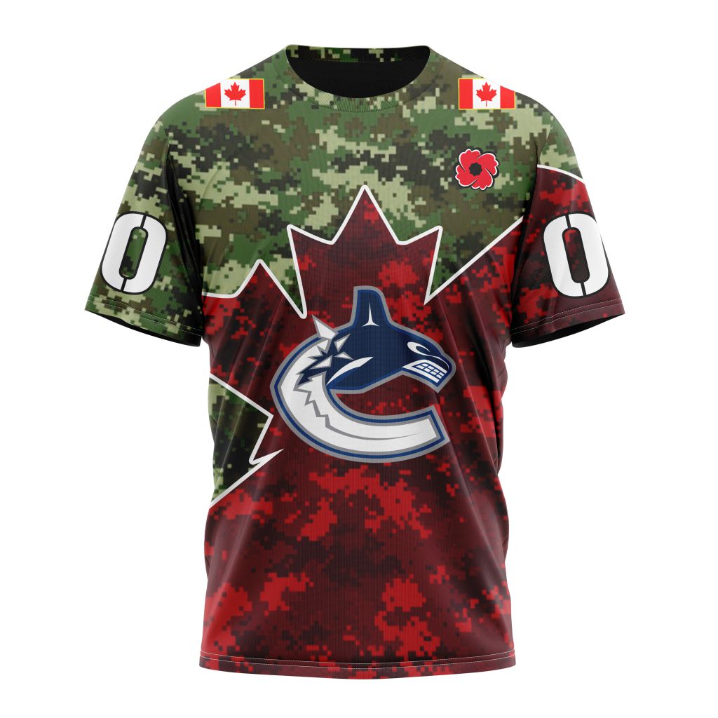 Vancouver CanucksSpecial Design For Remembrance Day Personalized Name And Number T-Shirt Oregontrailrvpk Shirt