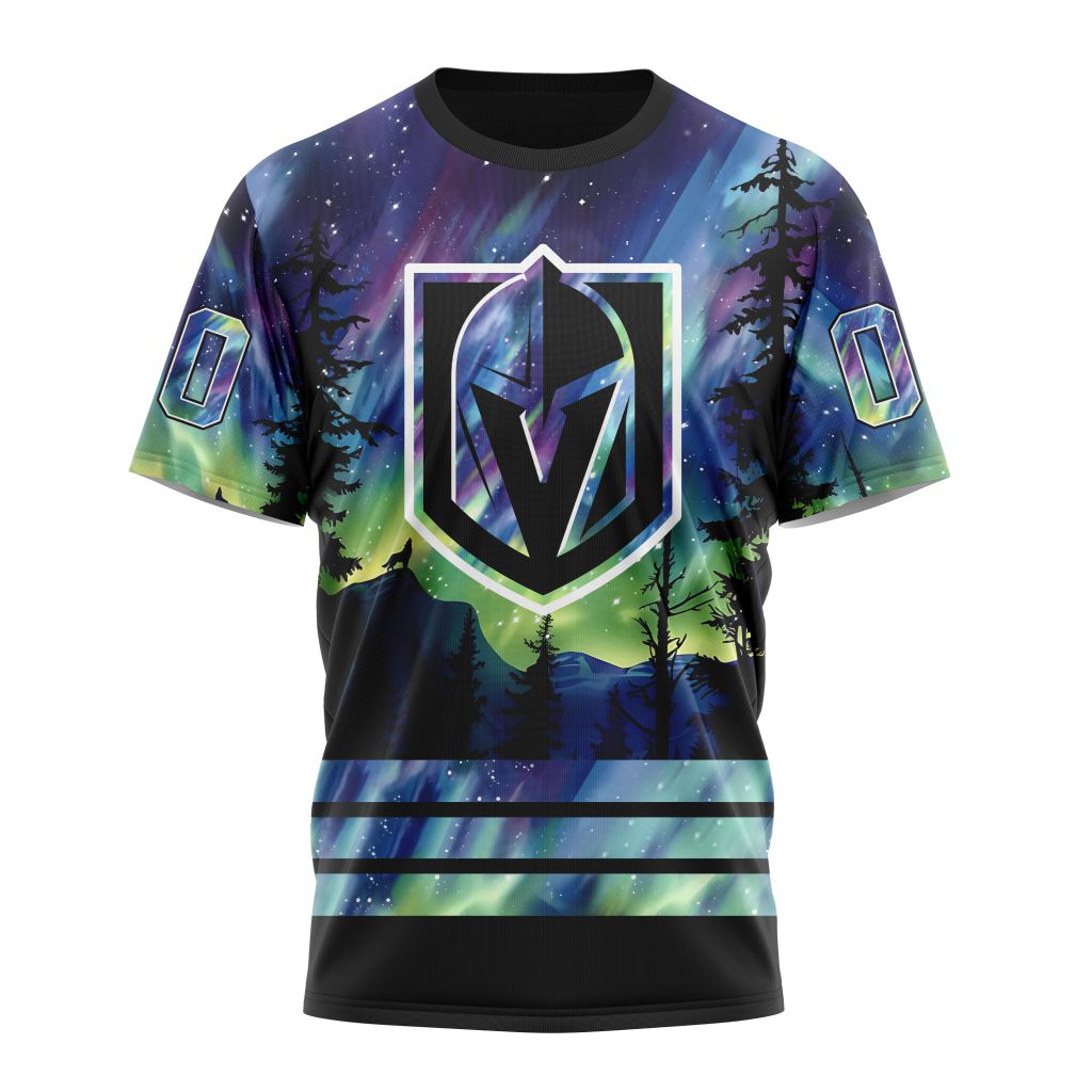 Vegas Golden Knights Special Design With Northern Lights 01 Personalized Name And Number T-Shirt Oregontrailrvpk Shirt