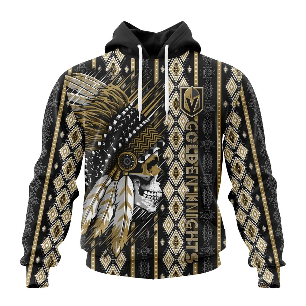 Vegas Golden Knights Special Skull Native Design All Over Print Hoodie Style 66409