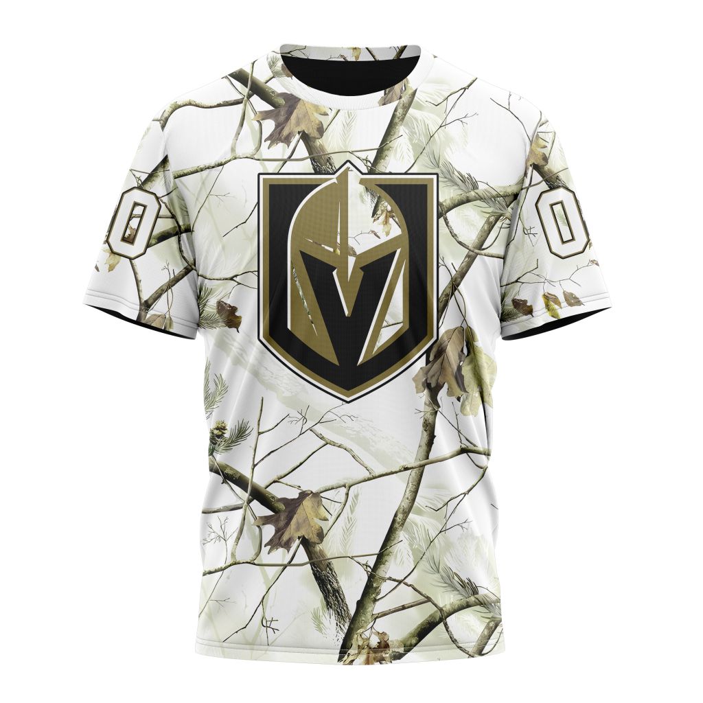 Vegas Golden Knights Special White Winter Hunting Camo Design Personalized Name And Number T-Shirt Oregontrailrvpk Shirt